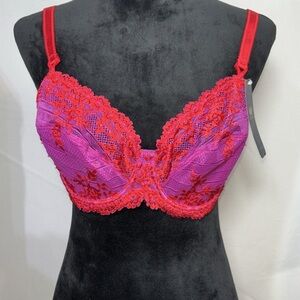 Wacoal Embrace Red & Purple Lace Underwire Bra Size 38C